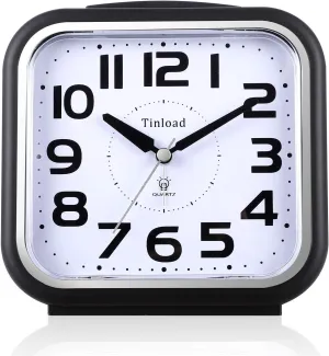 5.5" Extra Large Analog Alarm Clock Silent Non Ticking, Gentle Wake, Beep Sounds, Increasing Volume, Battery Operated Snooze and Manual Light, Easy Set, Black (Best for Elder)