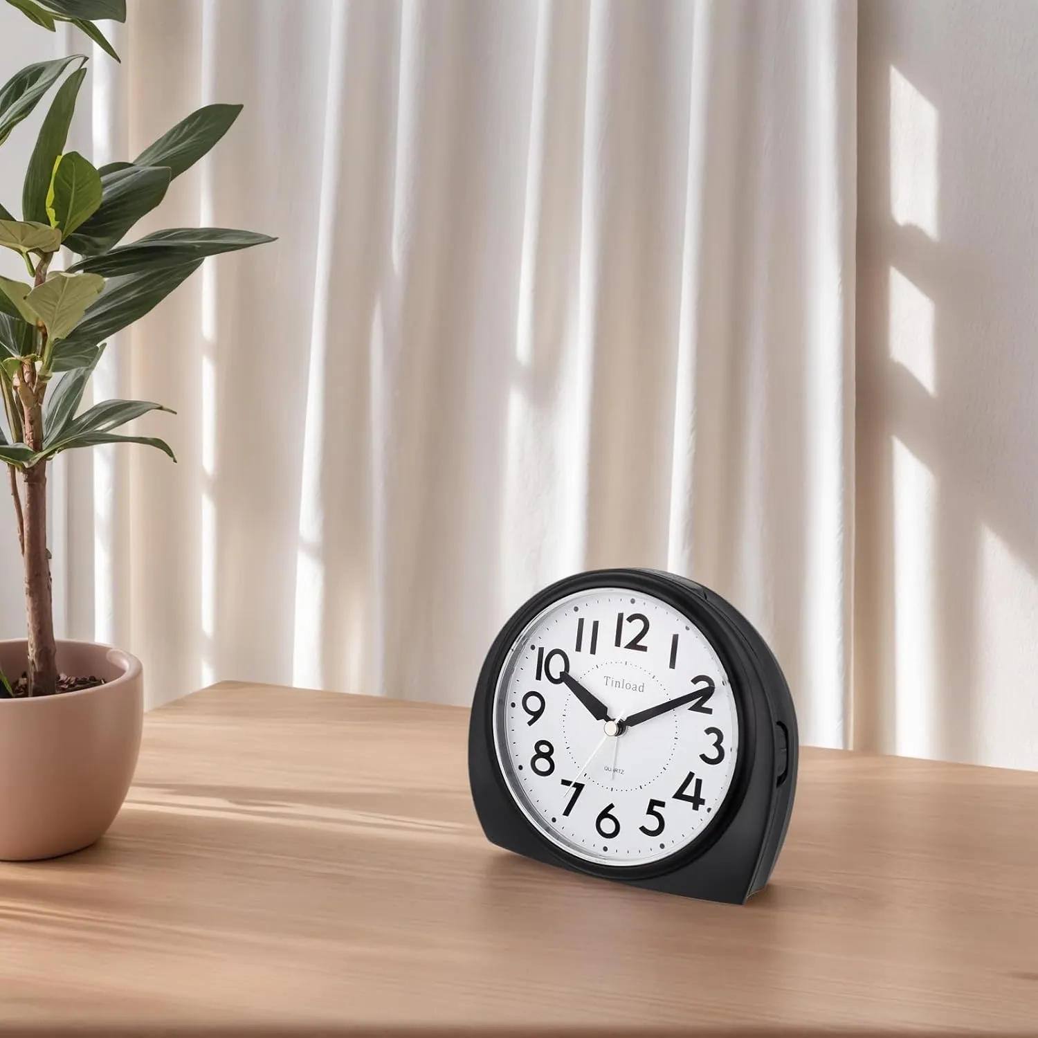 5.5" Extra Large Analog Alarm Clock Silent Non Ticking, Gentle Wake, Beep Sounds, Increasing Volume, Battery Operated Snooze and Manual Light, Easy Set, Black (Best for Elder)