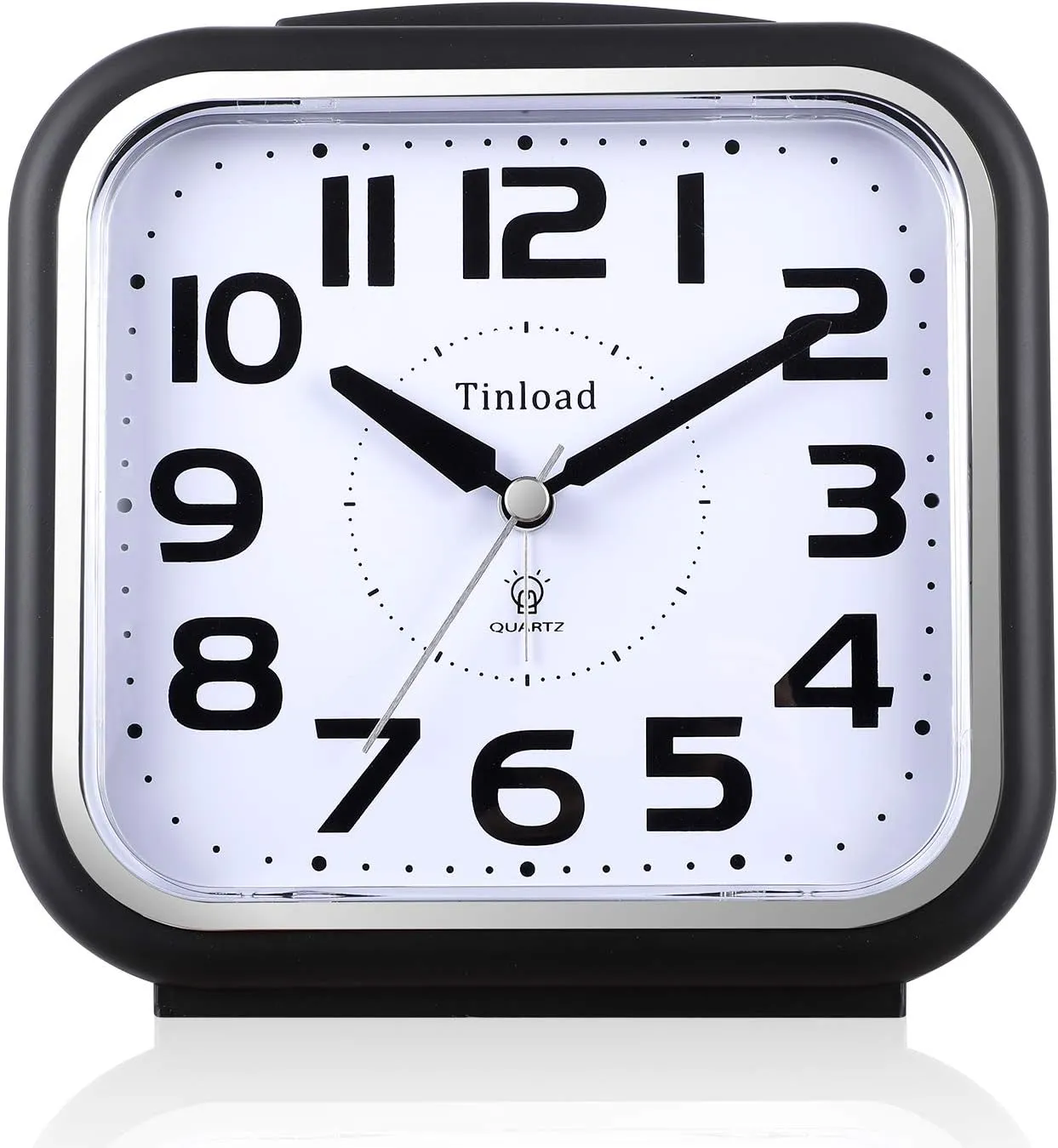 5.5" Extra Large Analog Alarm Clock Silent Non Ticking, Gentle Wake, Beep Sounds, Increasing Volume, Battery Operated Snooze and Manual Light, Easy Set, Black (Best for Elder)