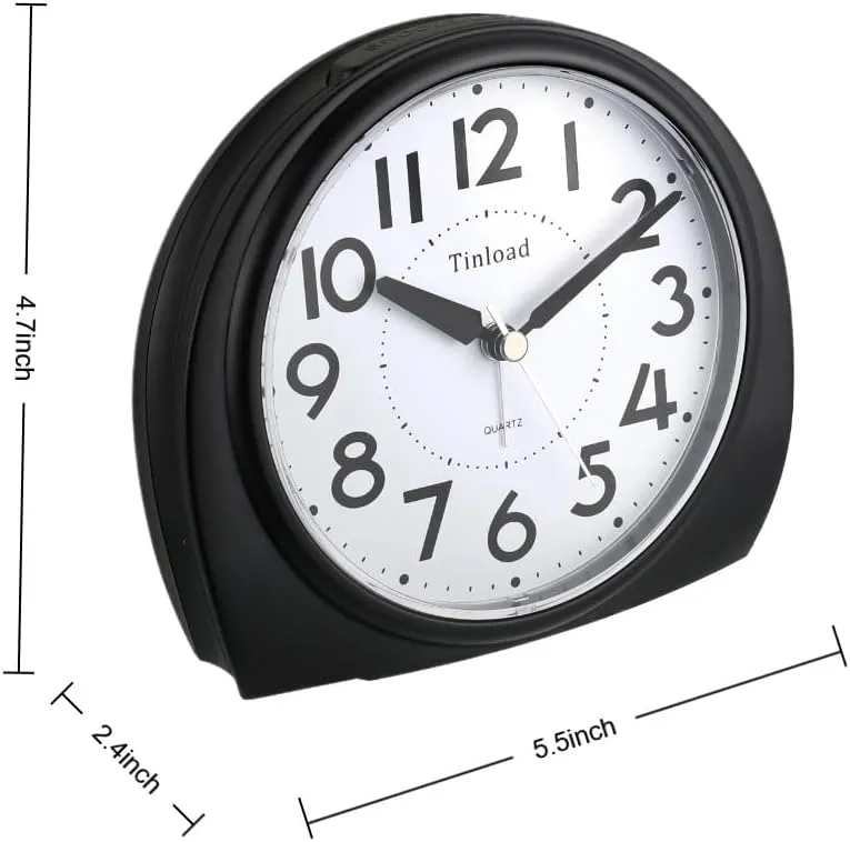 5.5" Extra Large Analog Alarm Clock Silent Non Ticking, Gentle Wake, Beep Sounds, Increasing Volume, Battery Operated Snooze and Manual Light, Easy Set, Black (Best for Elder)