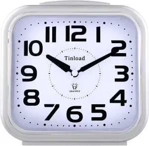 5.5" Extra Large Analog Alarm Clock Silent Non Ticking, Gentle Wake, Beep Sounds, Increasing Volume, Battery Operated Snooze and Manual Light, Easy Set, Silver