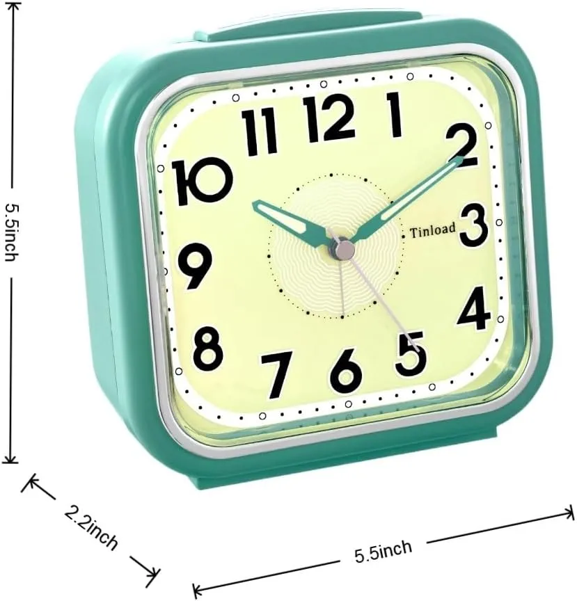 5.5" Extra Large Analog Alarm Clock Silent Non Ticking, Glow in Dark dial, Gentle Wake, Beep Sounds, Increasing Volume, Battery Operated Snooze and Manual Light, Easy Set (Best for Elder)