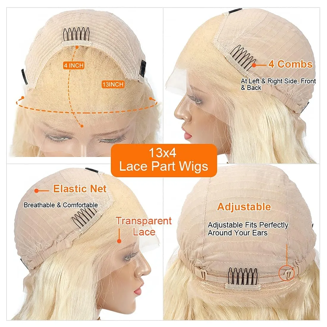613 Lace Front Wig Human Hair 180 Density 13x4 Body Wave HD Transparent Lace Front Wigs Blonde Wig Glueless Wigs Pre Plucked Pre Cut With Natural Hairline 22 Inch