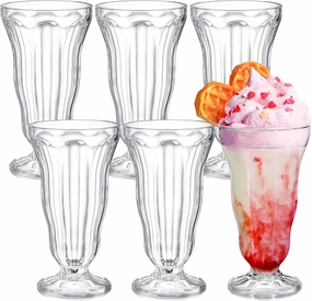 6 Pack Acrylic Milkshake Glasses, 15 OZ Clear Old Fashioned Soda Glass, Shatterproof Footed Ice Cream Cups, Plastic Pina Colada Fountain Glasses, Great for Juice, Tropical Drinks, Party
