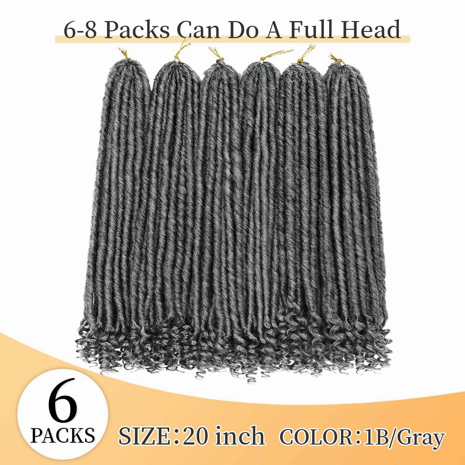 6 Packs Goddess Locs Crochet Hair, 20 Inch Straight Faux Locs Crochet Braids, Pre-Looped Curly Soft Synthetic Ombre Braiding Hair Extensions for Black Women(20 Inch, 6 Packs, 1B/Gray#)