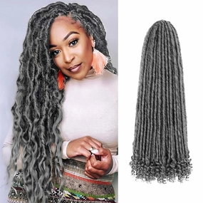 6 Packs Goddess Locs Crochet Hair, 20 Inch Straight Faux Locs Crochet Braids, Pre-Looped Curly Soft Synthetic Ombre Braiding Hair Extensions for Black Women(20 Inch, 6 Packs, 1B/Gray#)