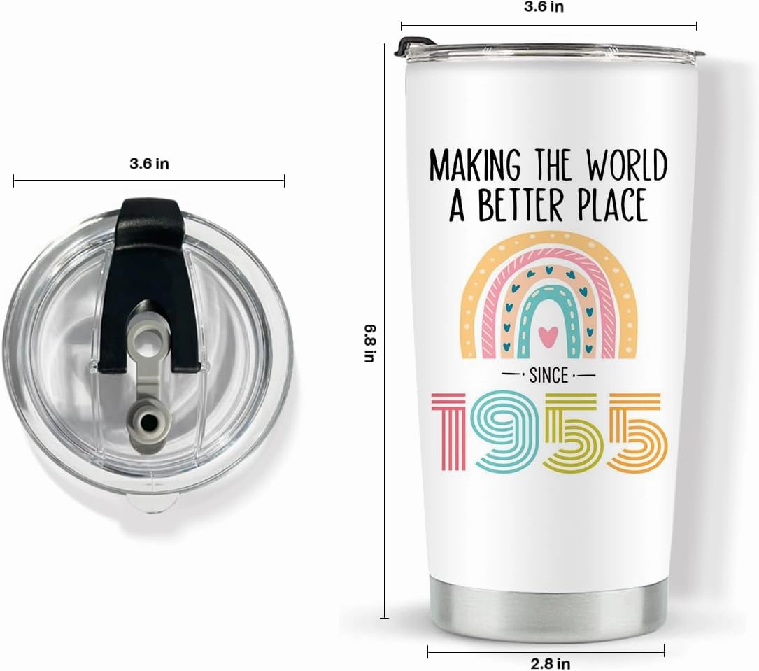 70th Birthday Gifts for Women, 1955 70th Birthday Decorations for Women, 70 Year Old Gift Ideas, Turning 70, 20 oz Stainless Steel Vacuum Insulated Tumblers