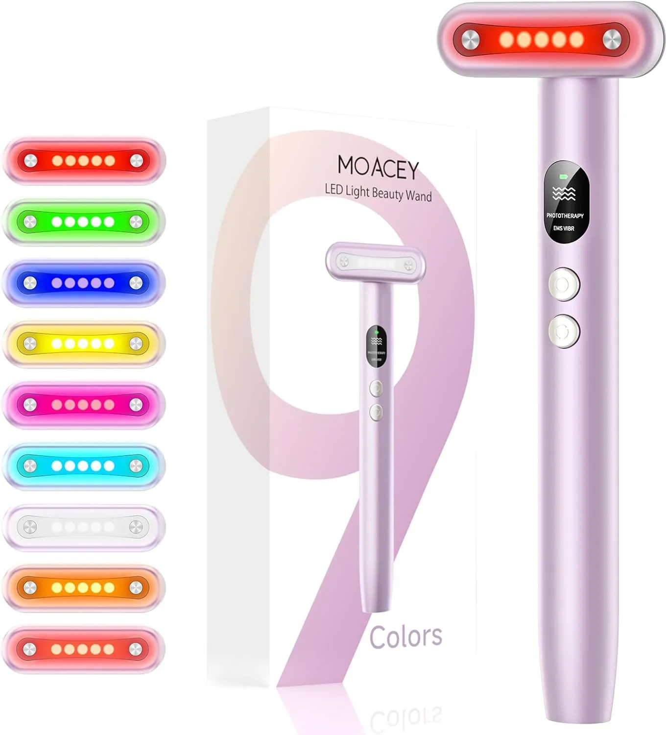 9 in 1 Red-Light-Therapy-Wand-for-Face, Portable Face Massager Tool, Microcurrent and Vibration True Beauty Glow Facial Massager Skincare Rejuvenation Tool for Women at Home, Purple