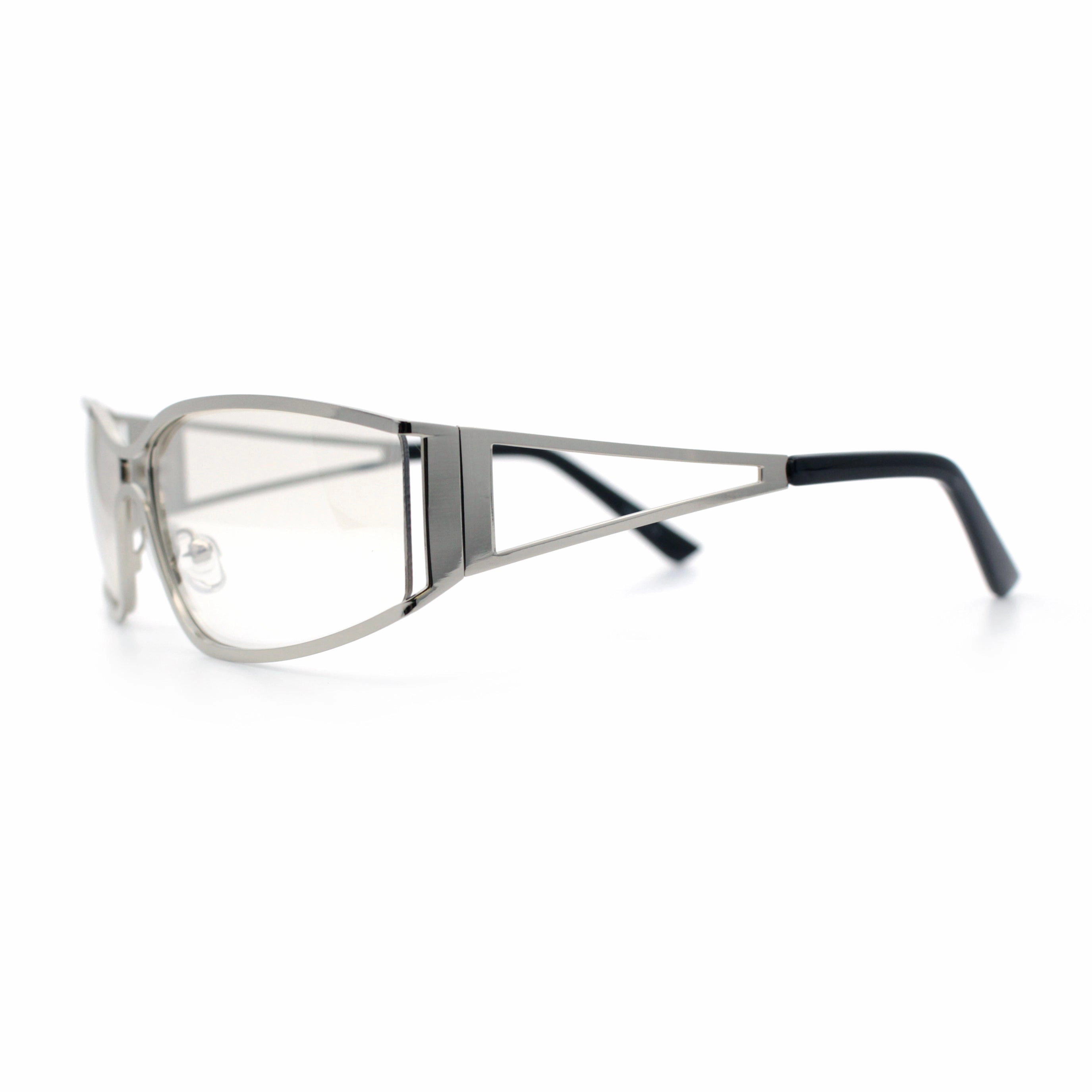 90s Styling Retro Fashion Wrap Around Metal Rim Rectangular Sunglasses