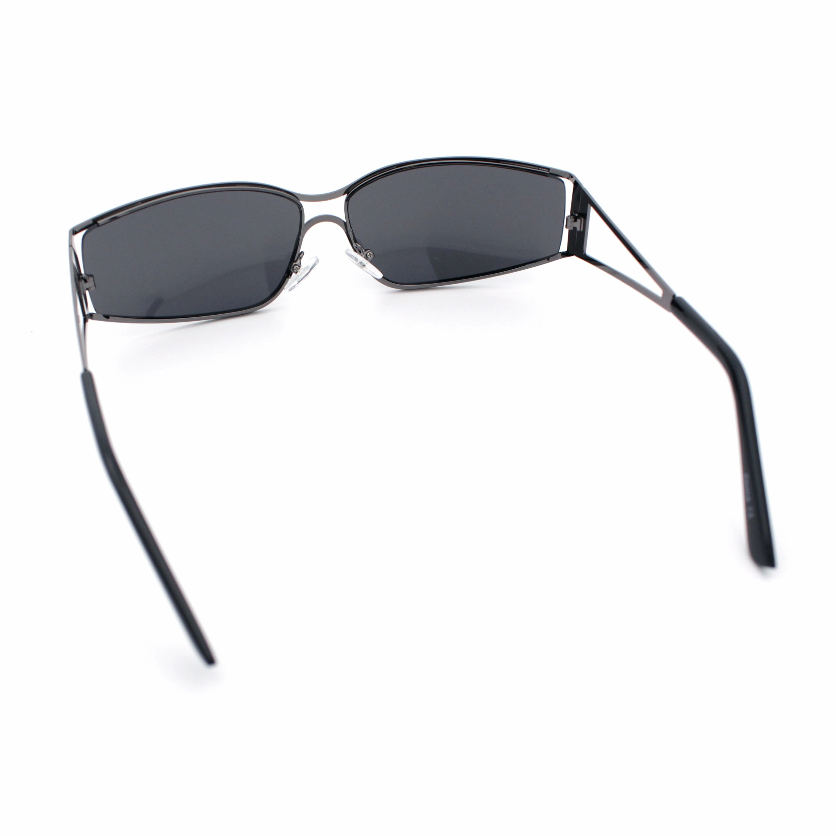 90s Styling Retro Fashion Wrap Around Metal Rim Rectangular Sunglasses
