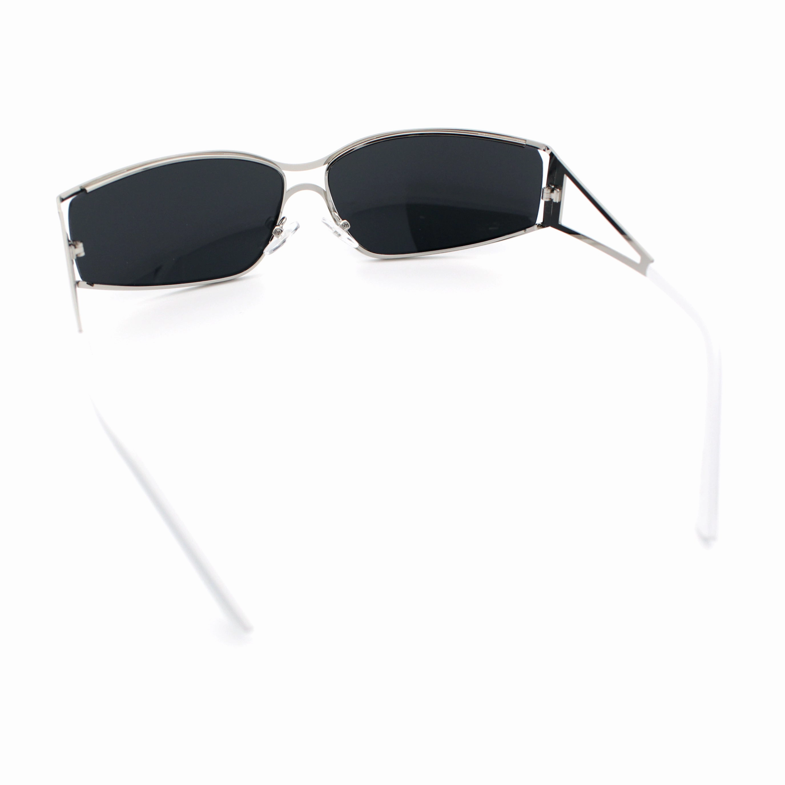 90s Styling Retro Fashion Wrap Around Metal Rim Rectangular Sunglasses