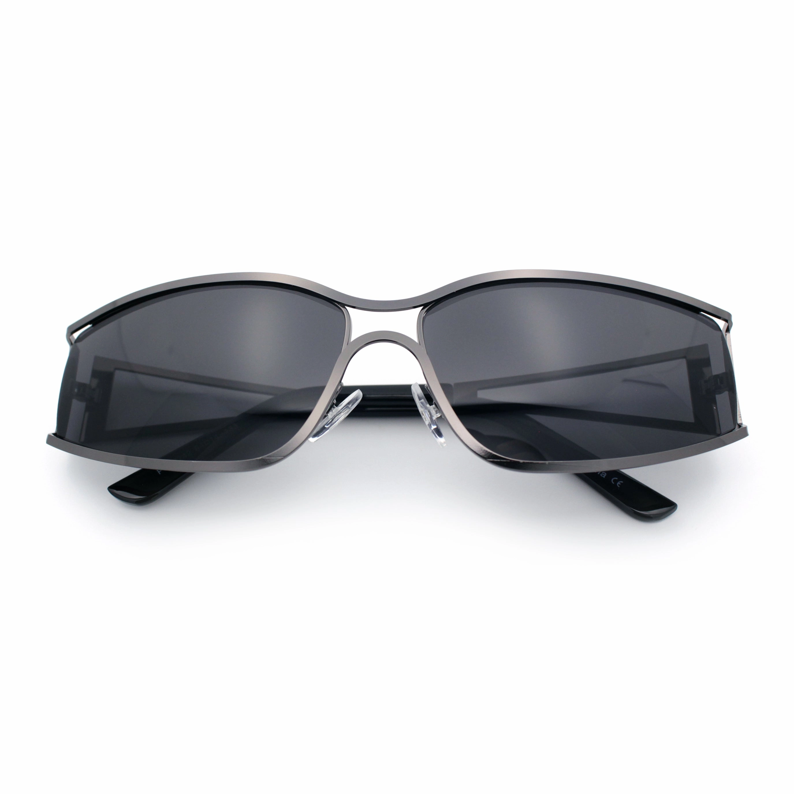 90s Styling Retro Fashion Wrap Around Metal Rim Rectangular Sunglasses