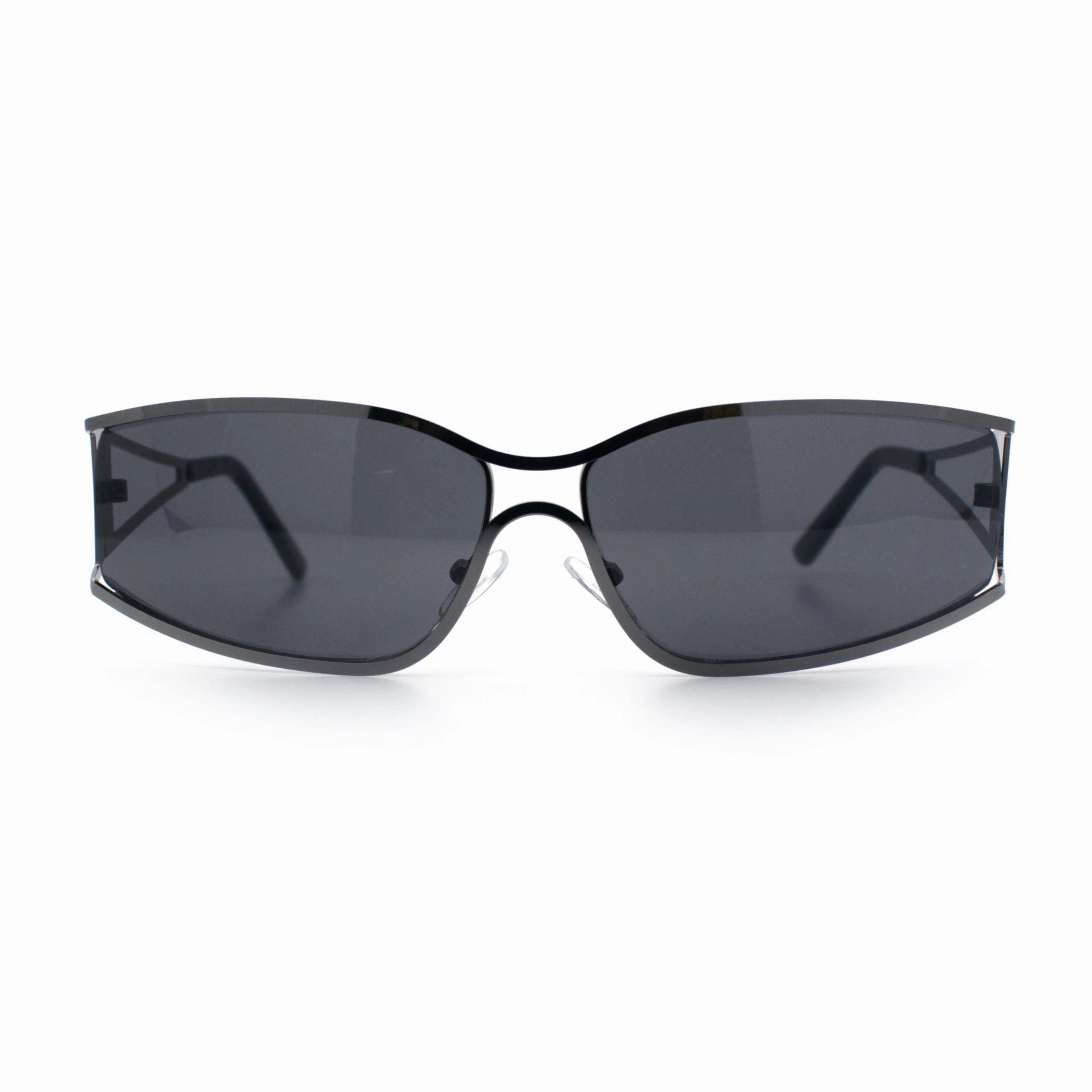 90s Styling Retro Fashion Wrap Around Metal Rim Rectangular Sunglasses