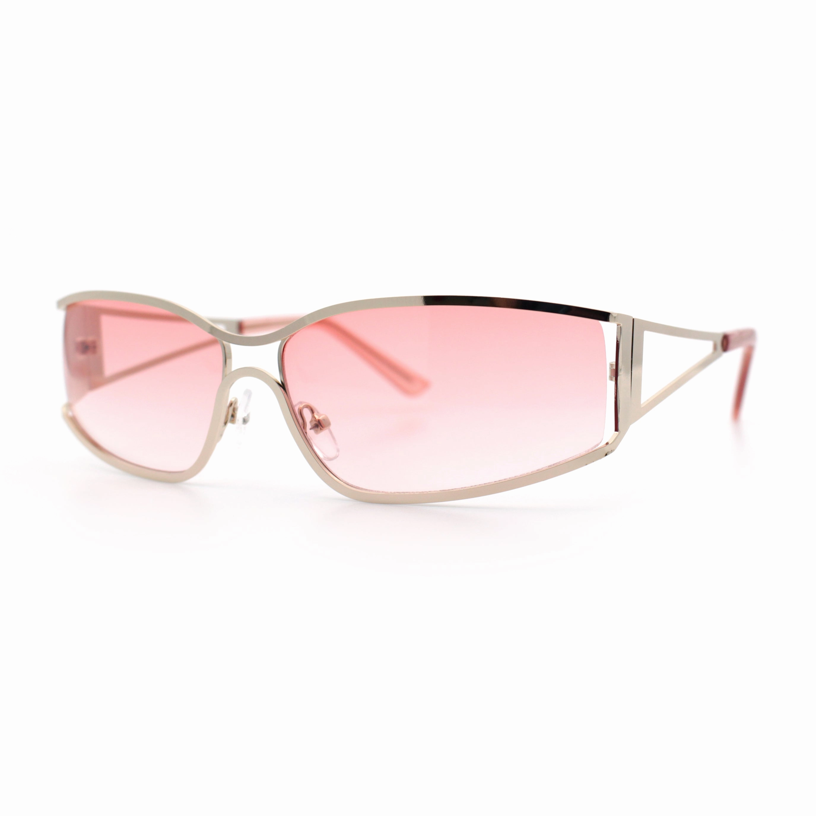 90s Styling Retro Fashion Wrap Around Metal Rim Rectangular Sunglasses