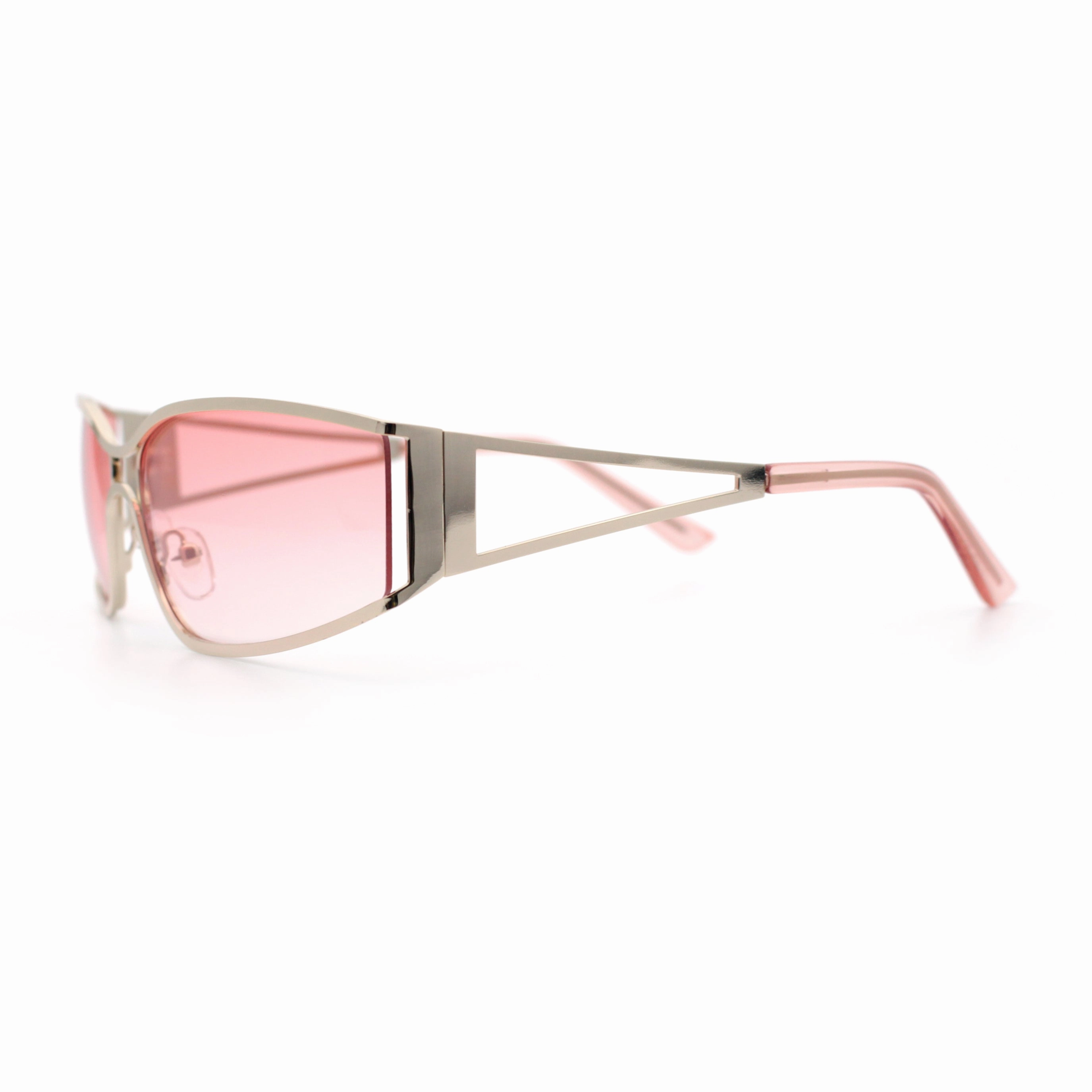 90s Styling Retro Fashion Wrap Around Metal Rim Rectangular Sunglasses