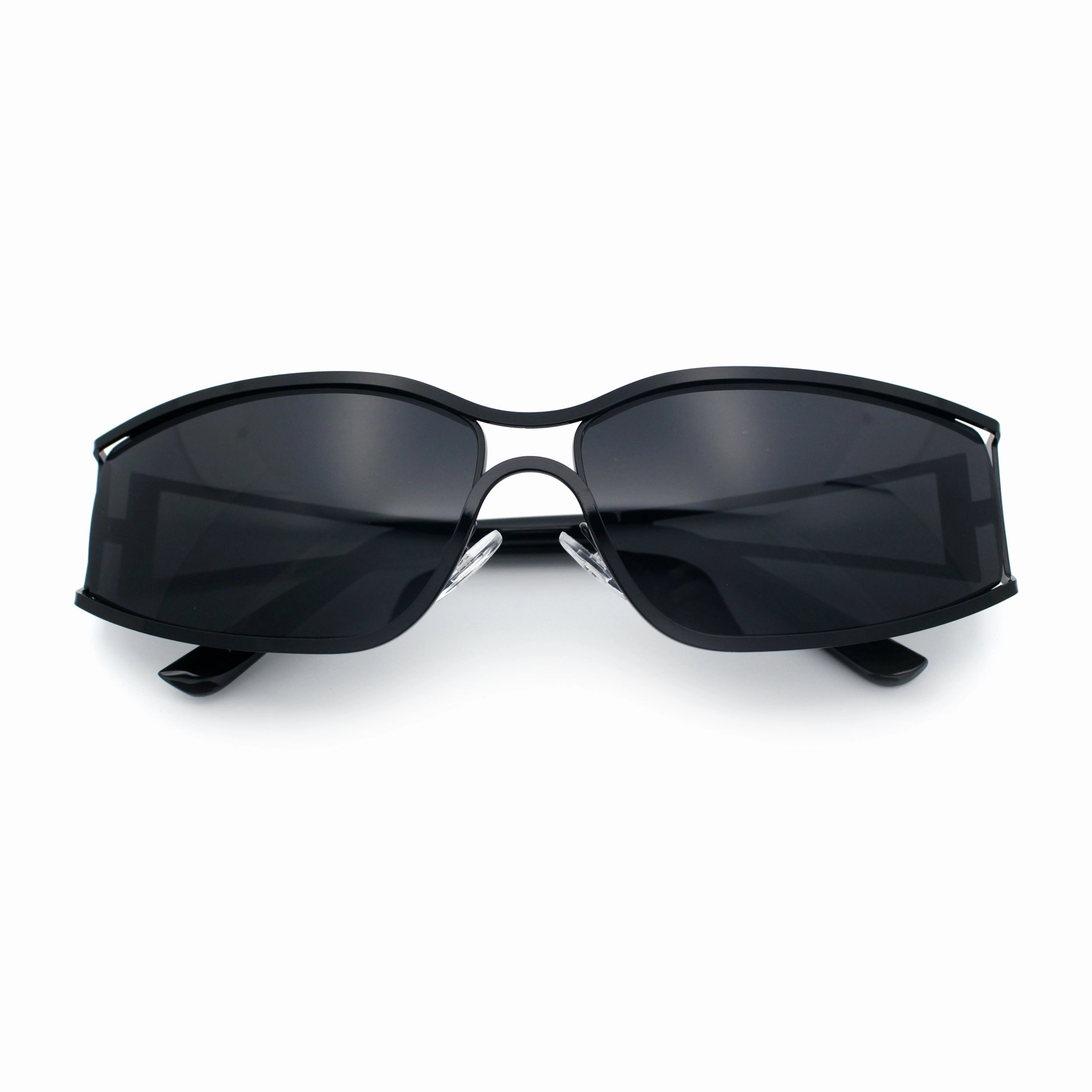 90s Styling Retro Fashion Wrap Around Metal Rim Rectangular Sunglasses