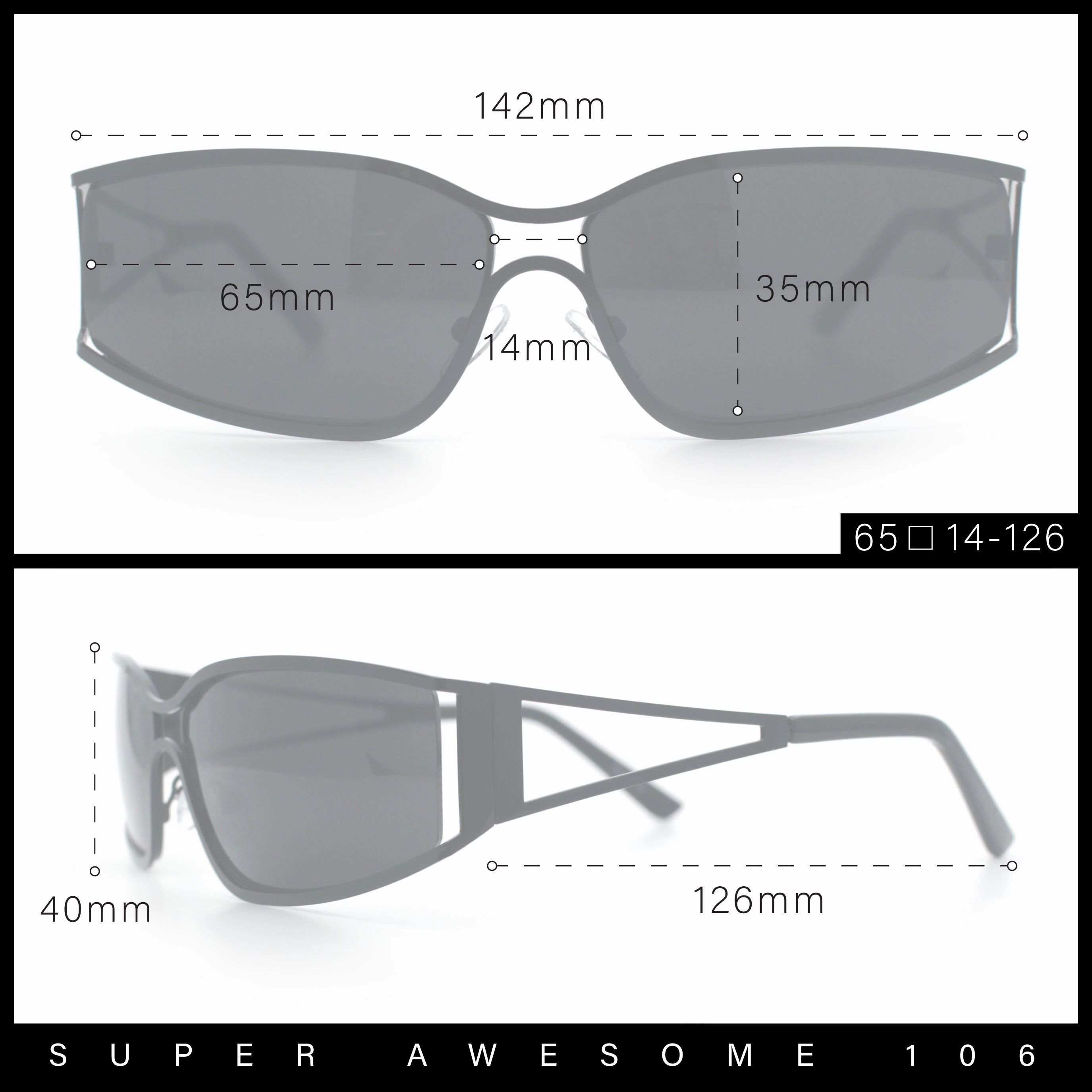 90s Styling Retro Fashion Wrap Around Metal Rim Rectangular Sunglasses