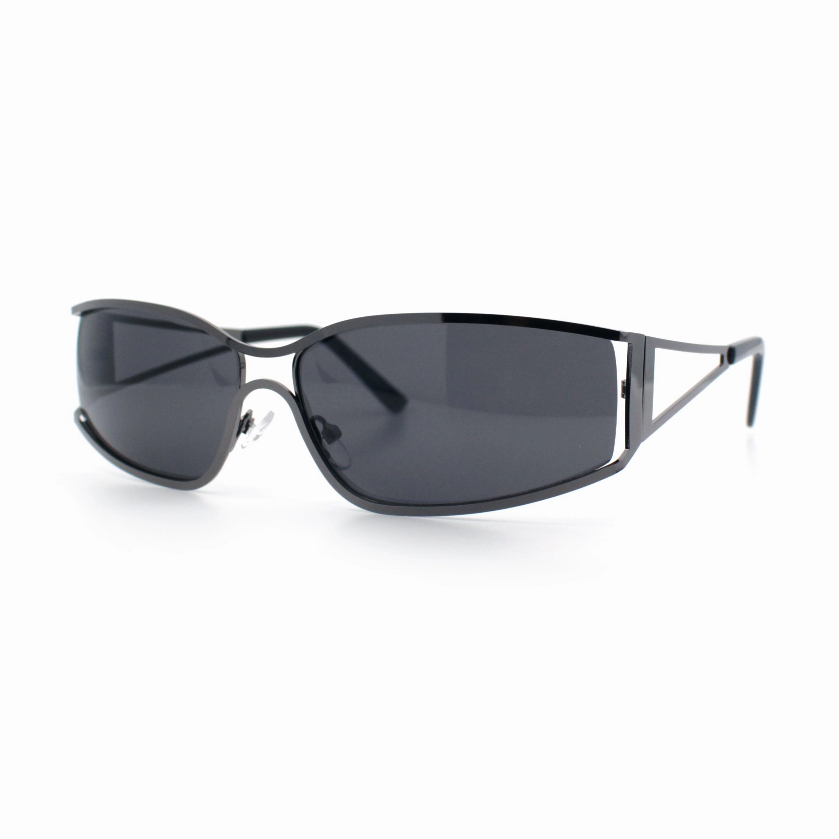 90s Styling Retro Fashion Wrap Around Metal Rim Rectangular Sunglasses