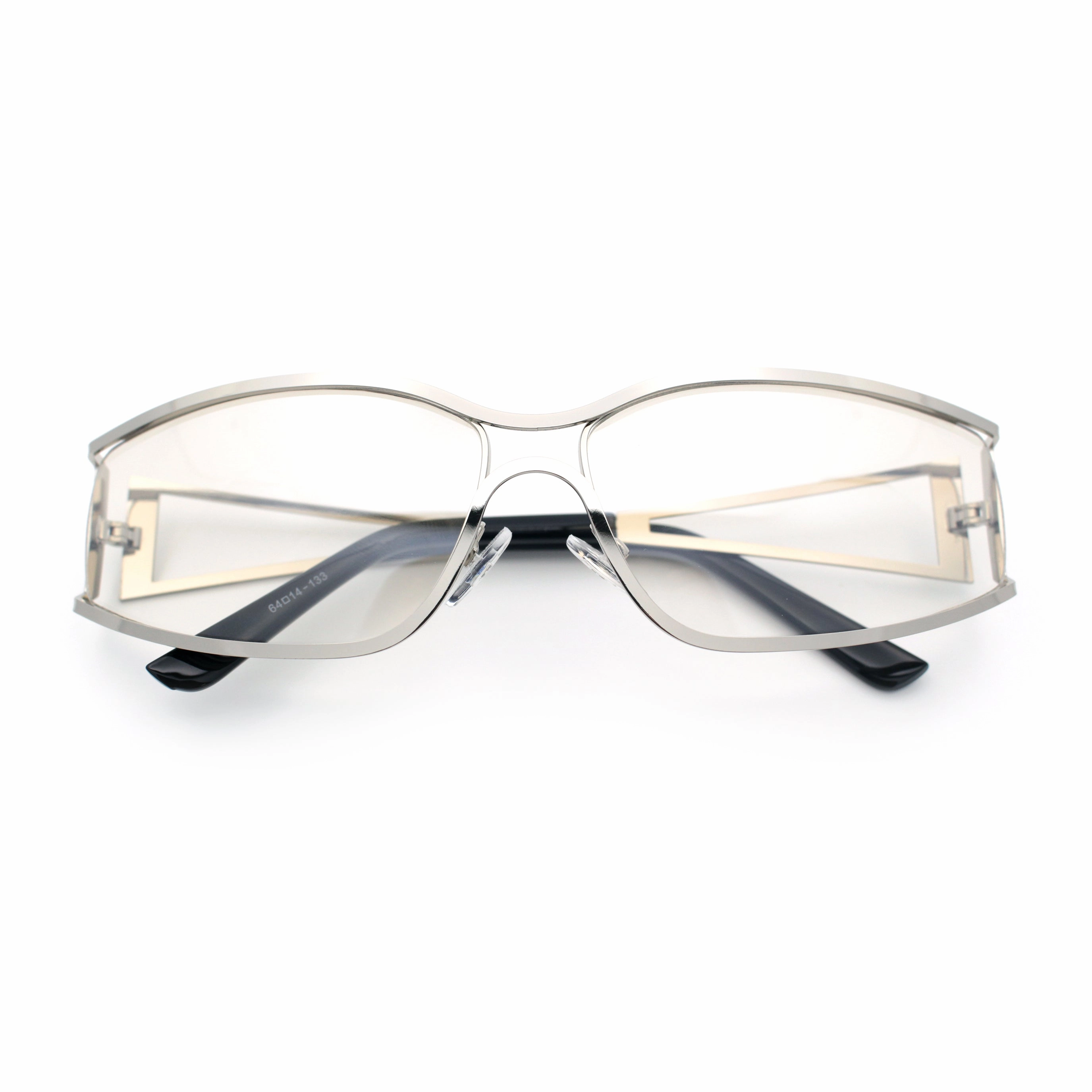 90s Styling Retro Fashion Wrap Around Metal Rim Rectangular Sunglasses