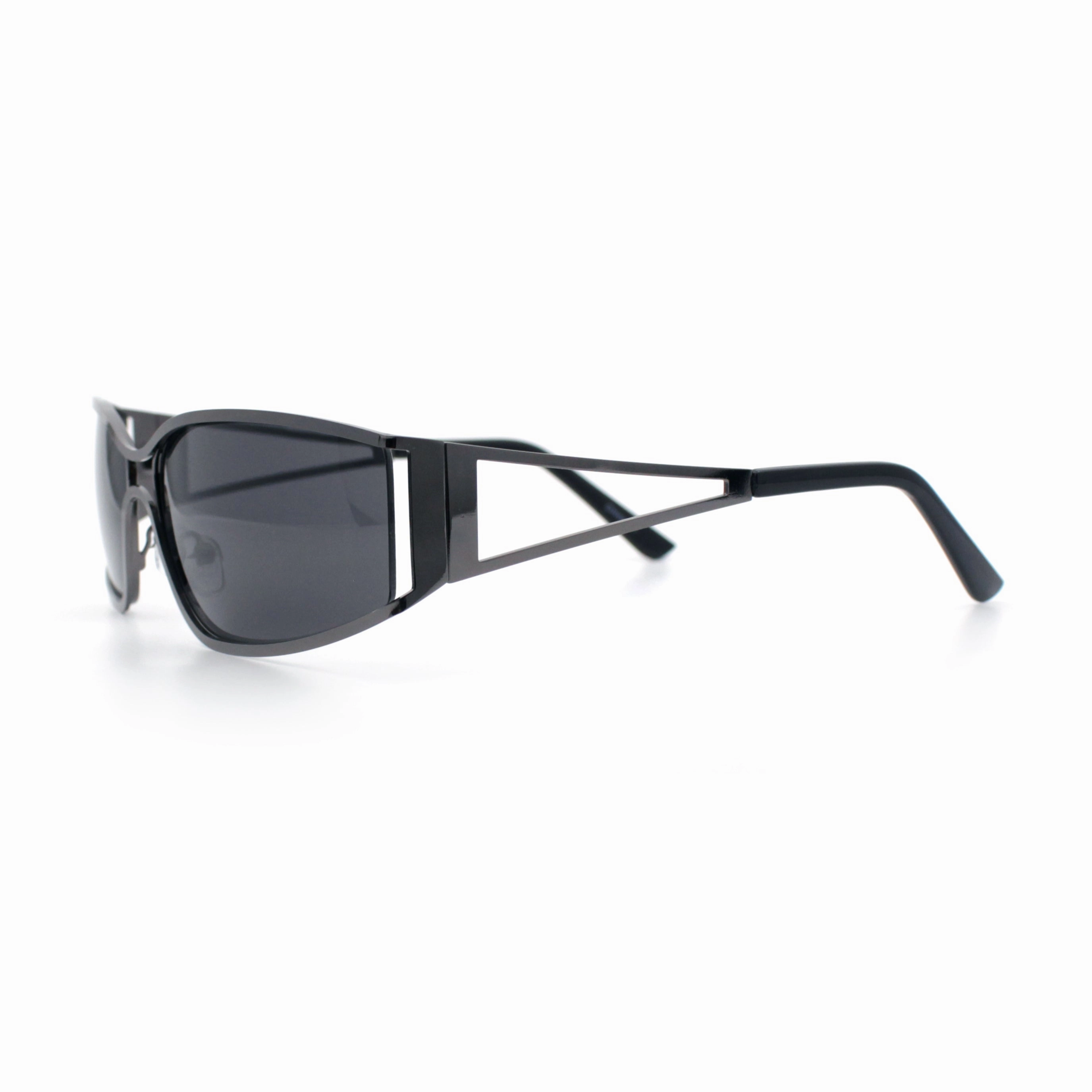 90s Styling Retro Fashion Wrap Around Metal Rim Rectangular Sunglasses