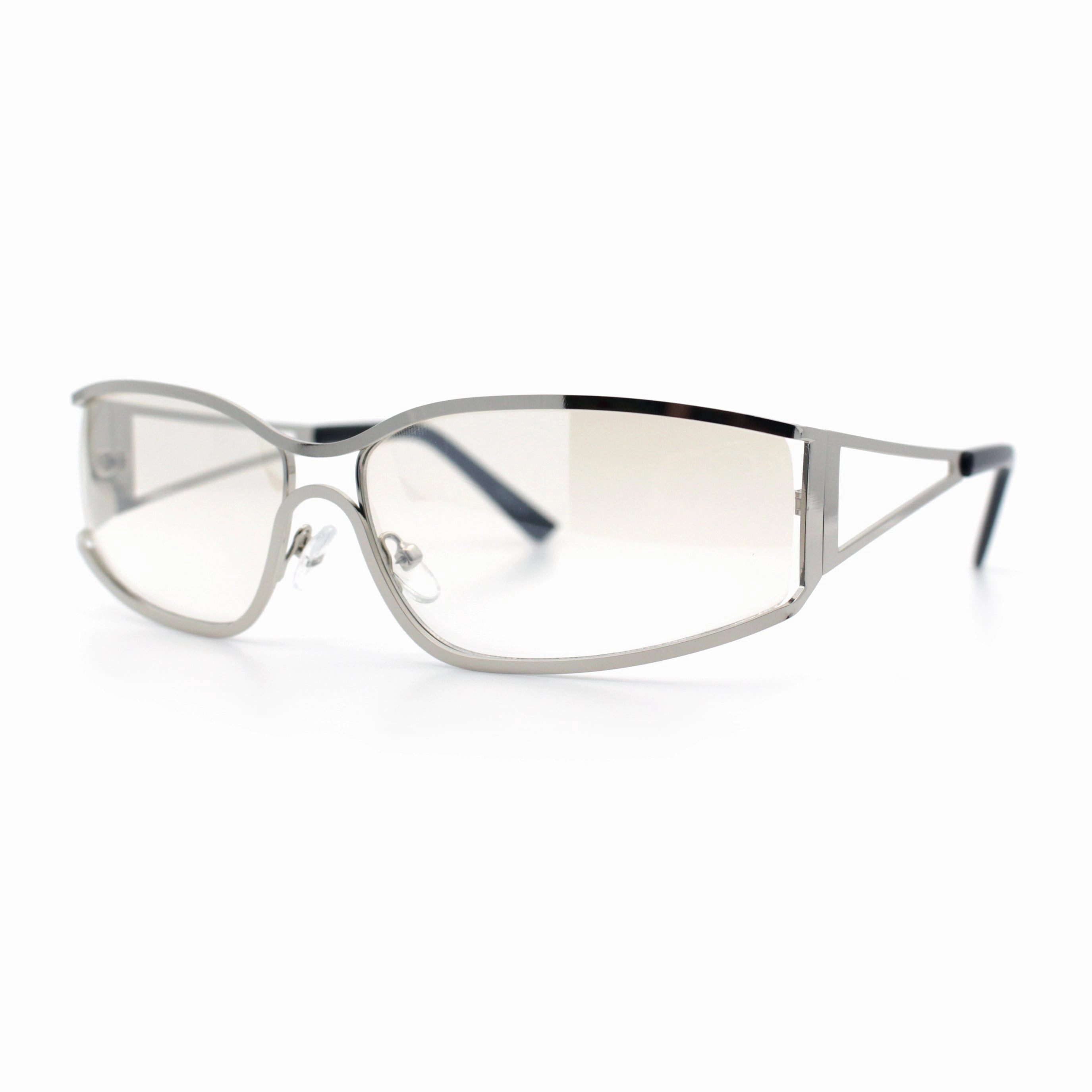 90s Styling Retro Fashion Wrap Around Metal Rim Rectangular Sunglasses