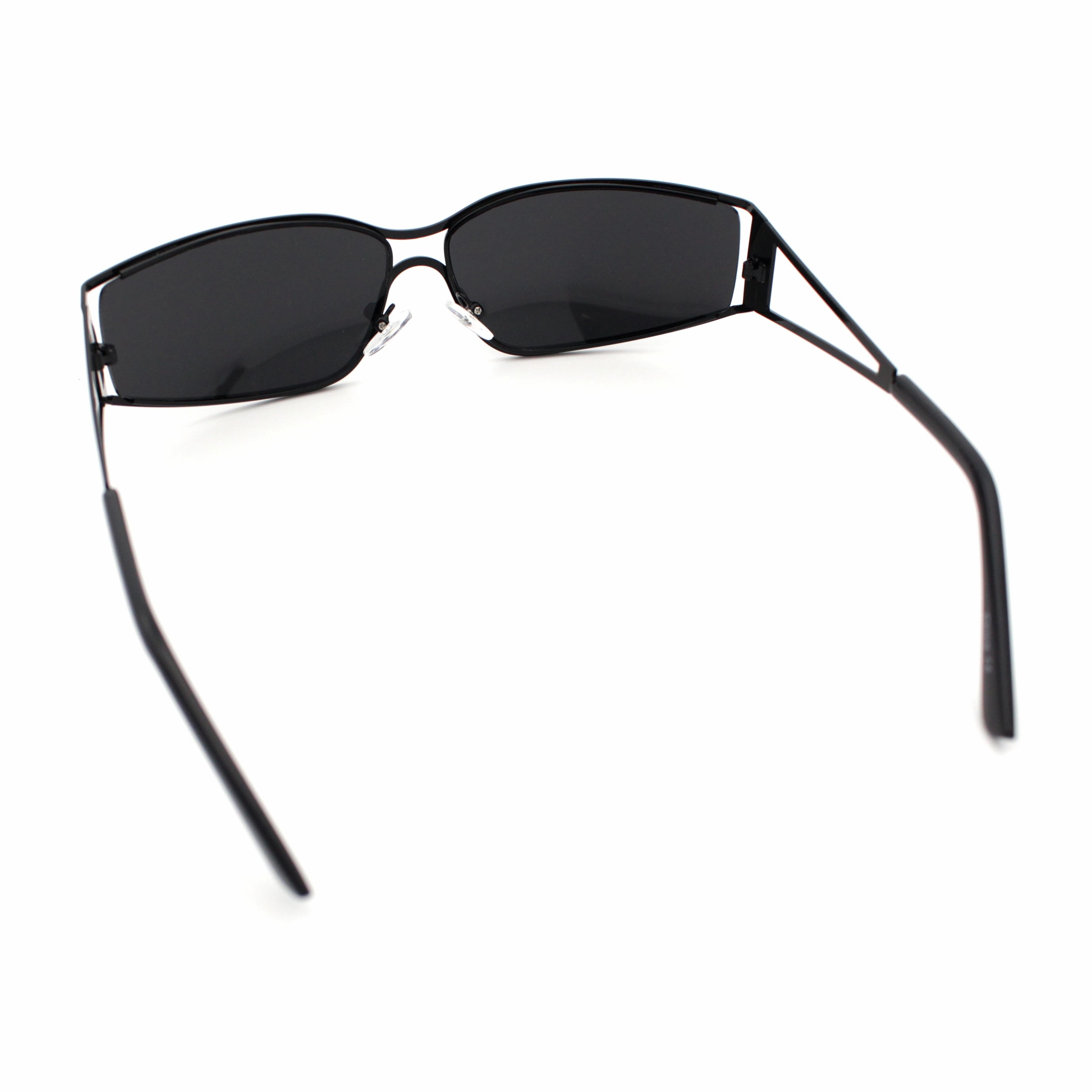 90s Styling Retro Fashion Wrap Around Metal Rim Rectangular Sunglasses
