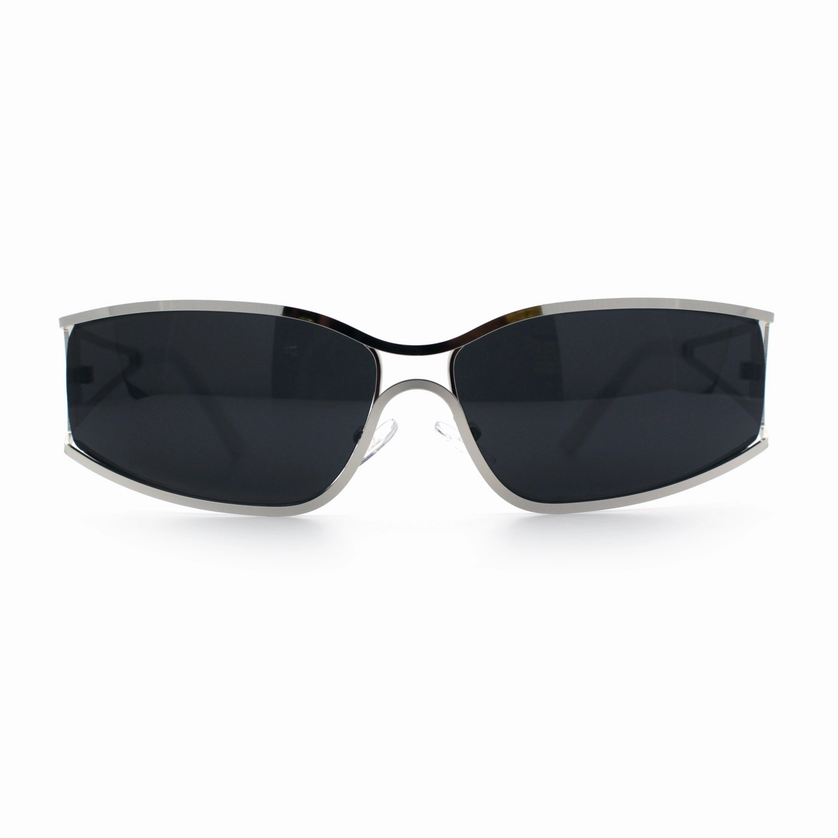 90s Styling Retro Fashion Wrap Around Metal Rim Rectangular Sunglasses