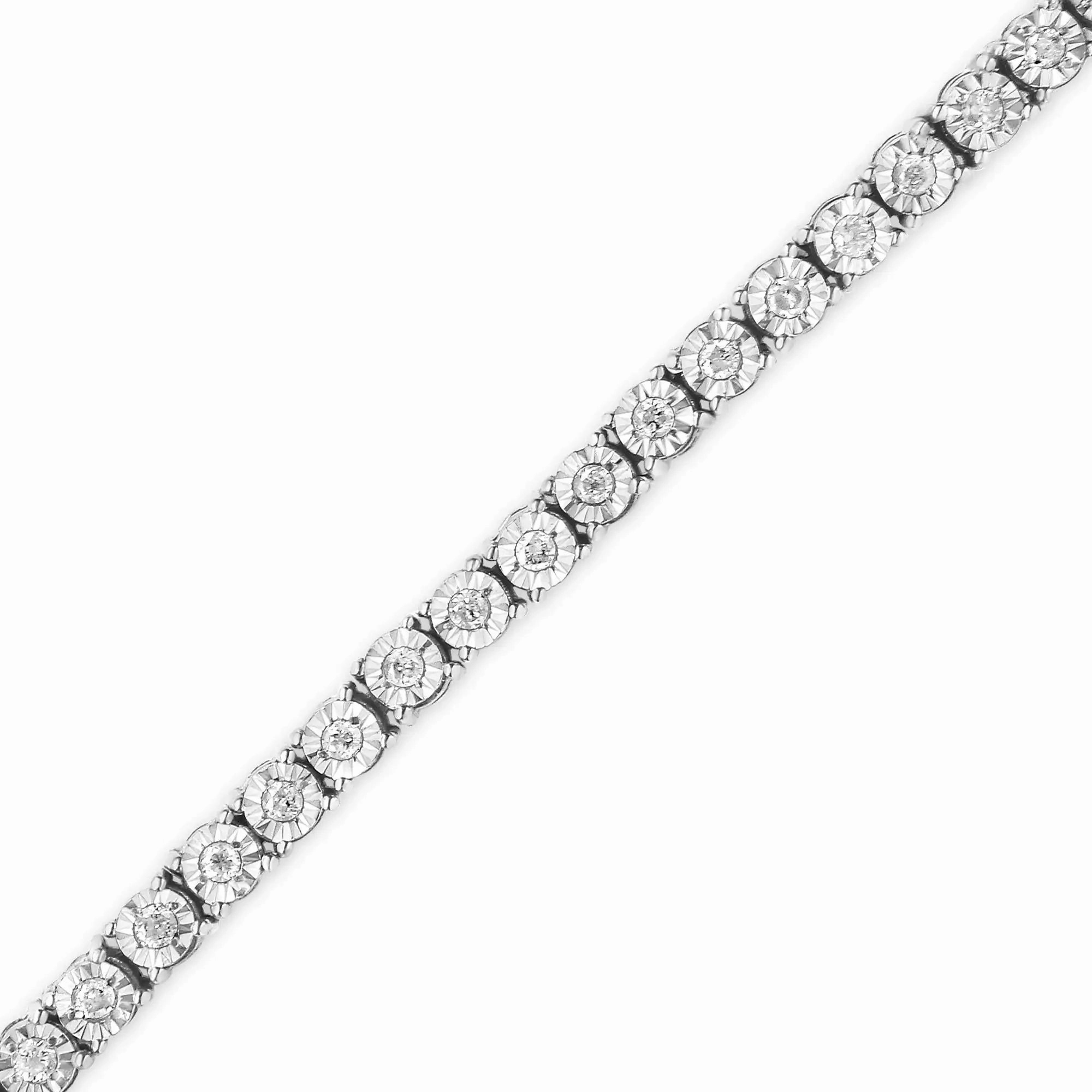 .925 Sterling Silver 1.0 Cttw Miracle-Set Diamond Round Faceted Bezel Tennis Bracelet (I-J Color, I3 Clarity)