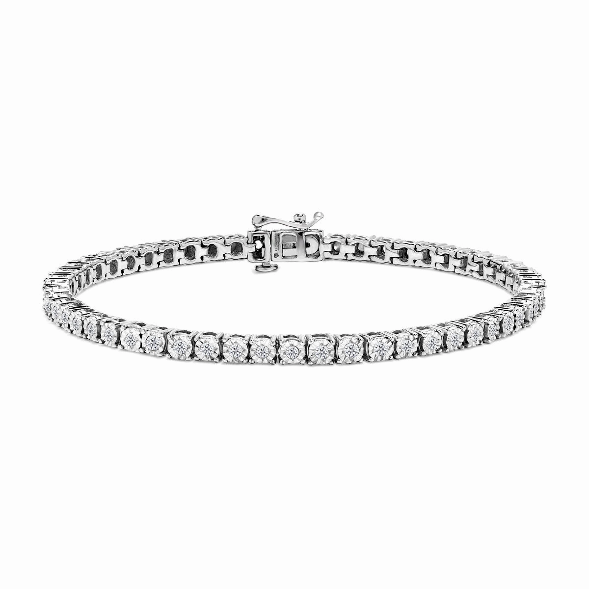 .925 Sterling Silver 1.0 Cttw Miracle-Set Diamond Round Faceted Bezel Tennis Bracelet (I-J Color, I3 Clarity) - 9"