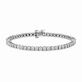 .925 Sterling Silver 1.0 Cttw Miracle-Set Diamond Round Faceted Bezel Tennis Bracelet (I-J Color, I3 Clarity) - 9"
