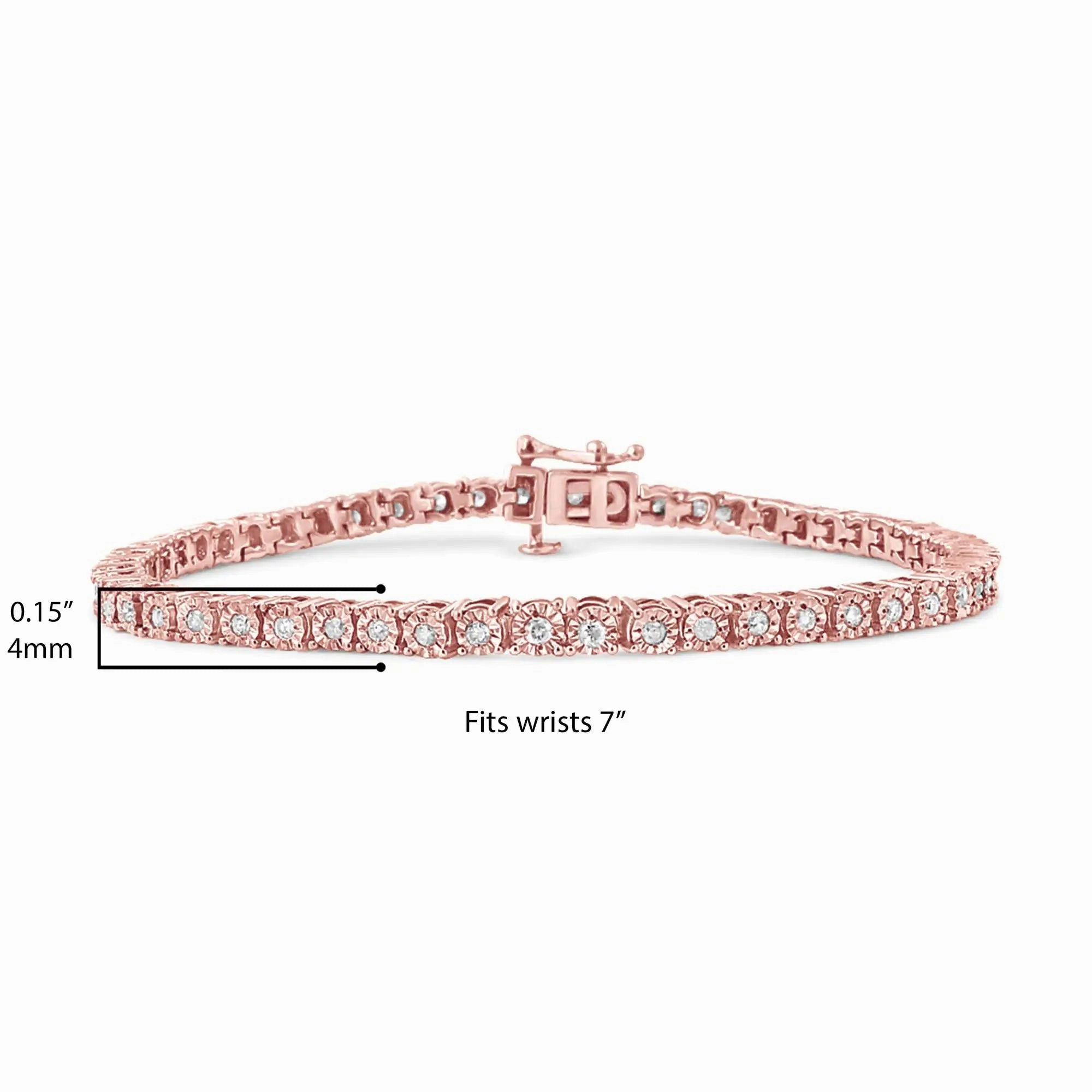 .925 Sterling Silver 1.0 Cttw Miracle-Set Diamond Round Faceted Bezel Tennis Bracelet (I-J Color, I3 Clarity)