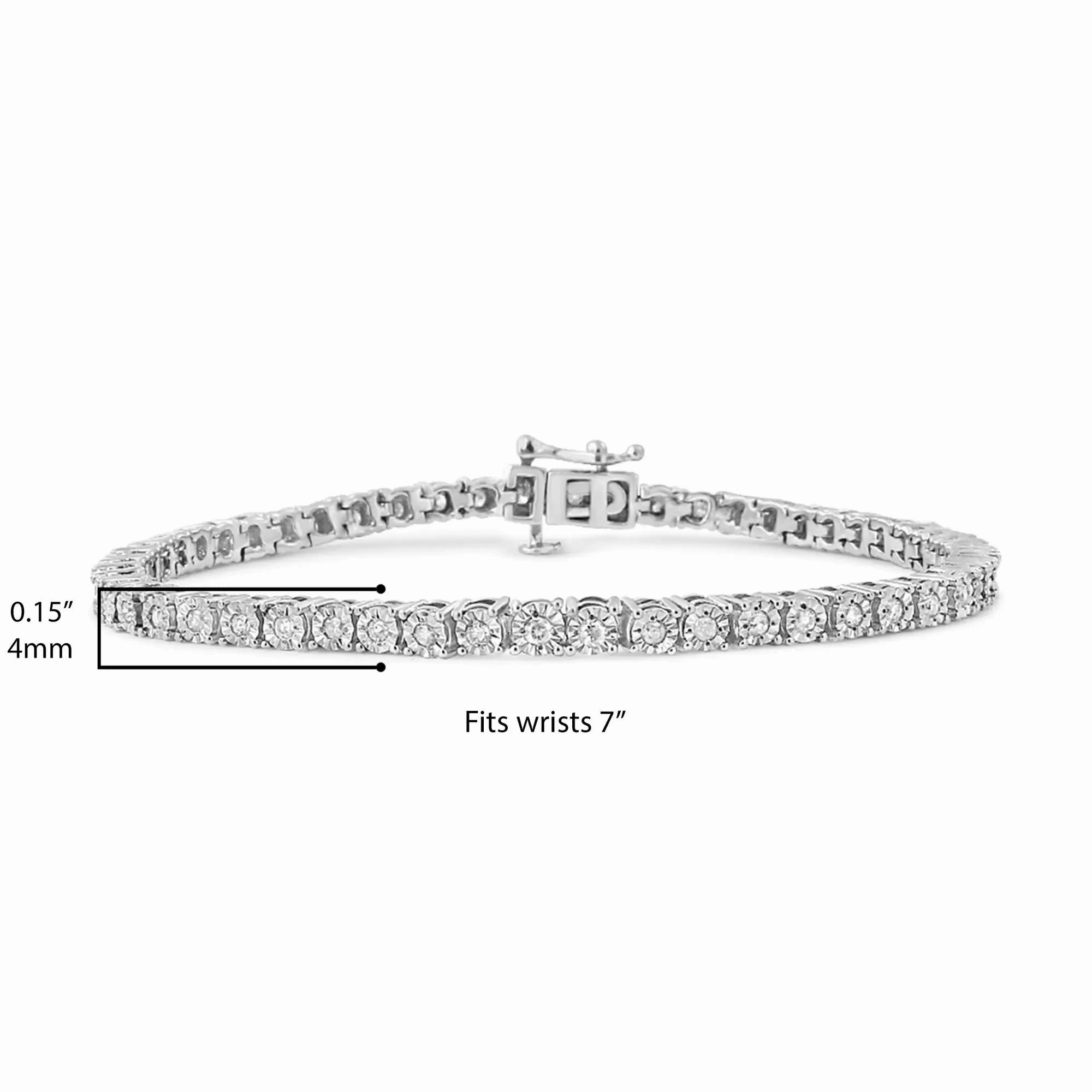 .925 Sterling Silver 1.0 Cttw Miracle-Set Diamond Round Faceted Bezel Tennis Bracelet (I-J Color, I3 Clarity)