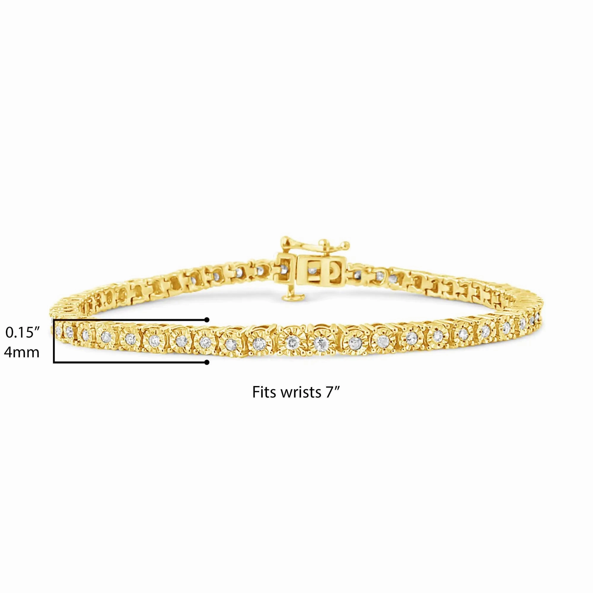 .925 Sterling Silver 1.0 Cttw Miracle-Set Diamond Round Faceted Bezel Tennis Bracelet (I-J Color, I3 Clarity)