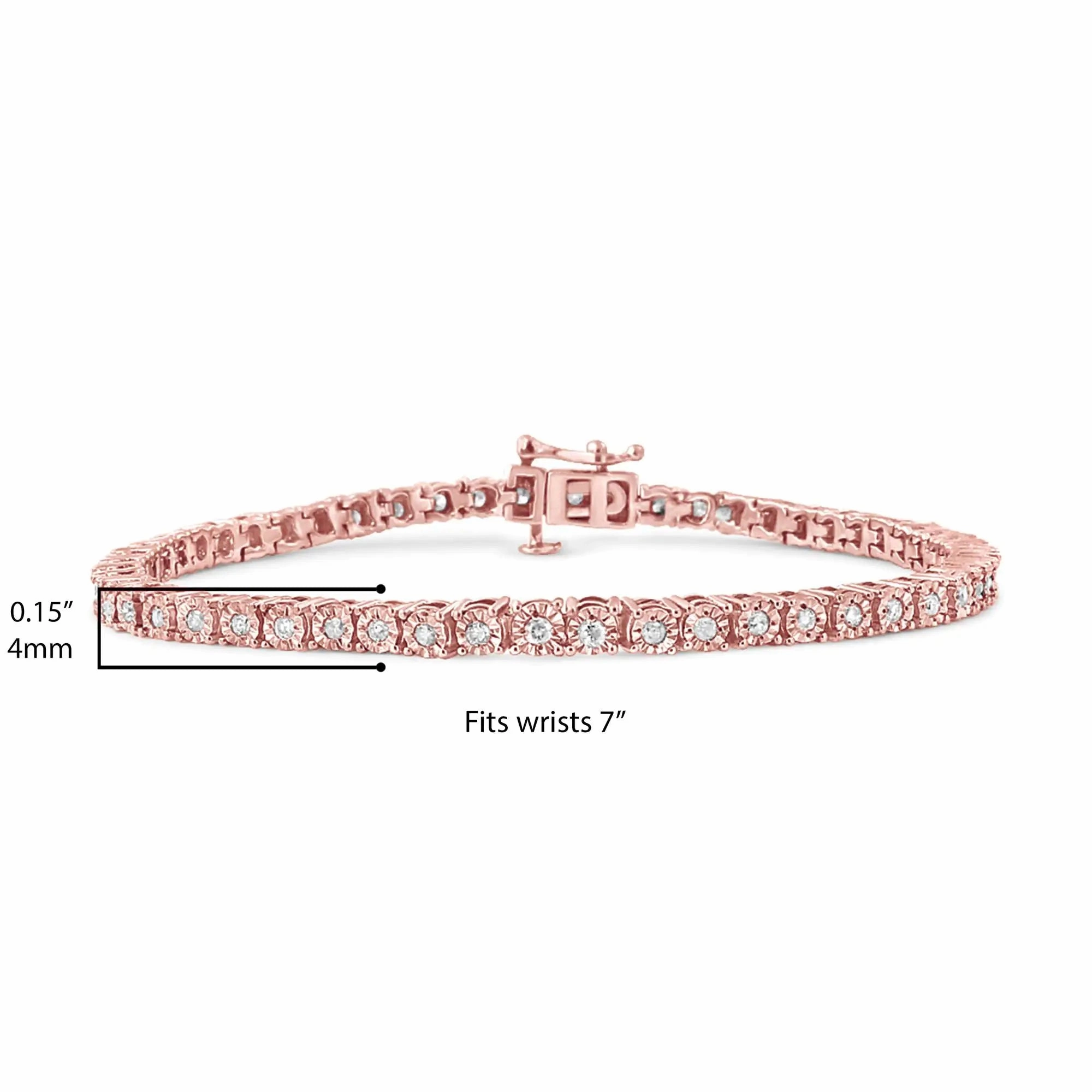 .925 Sterling Silver 1.0 Cttw Miracle-Set Diamond Round Faceted Bezel Tennis Bracelet (I-J Color, I3 Clarity)