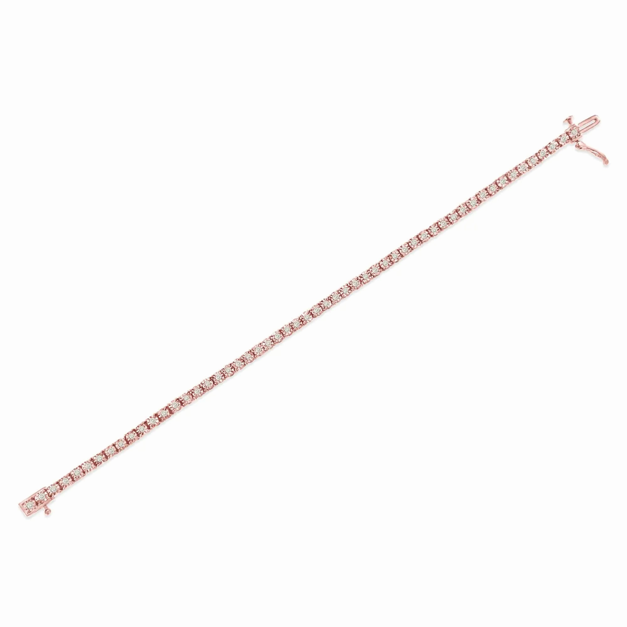 .925 Sterling Silver 1.0 Cttw Miracle-Set Diamond Round Faceted Bezel Tennis Bracelet (I-J Color, I3 Clarity)