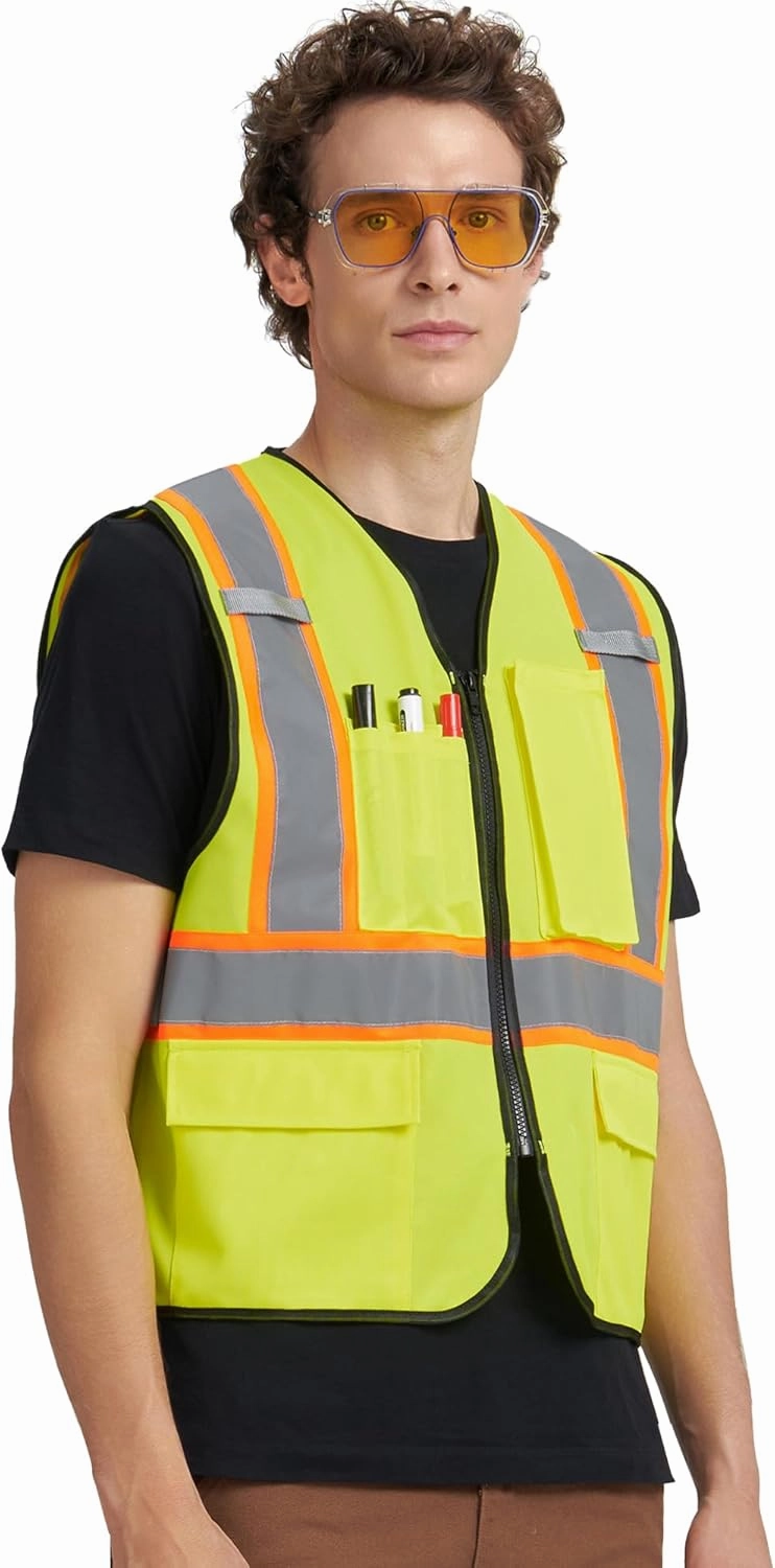 A-KSAFETY High Visibility Security Vest for Security Guards, Safety Workers, Construction & Men's Work