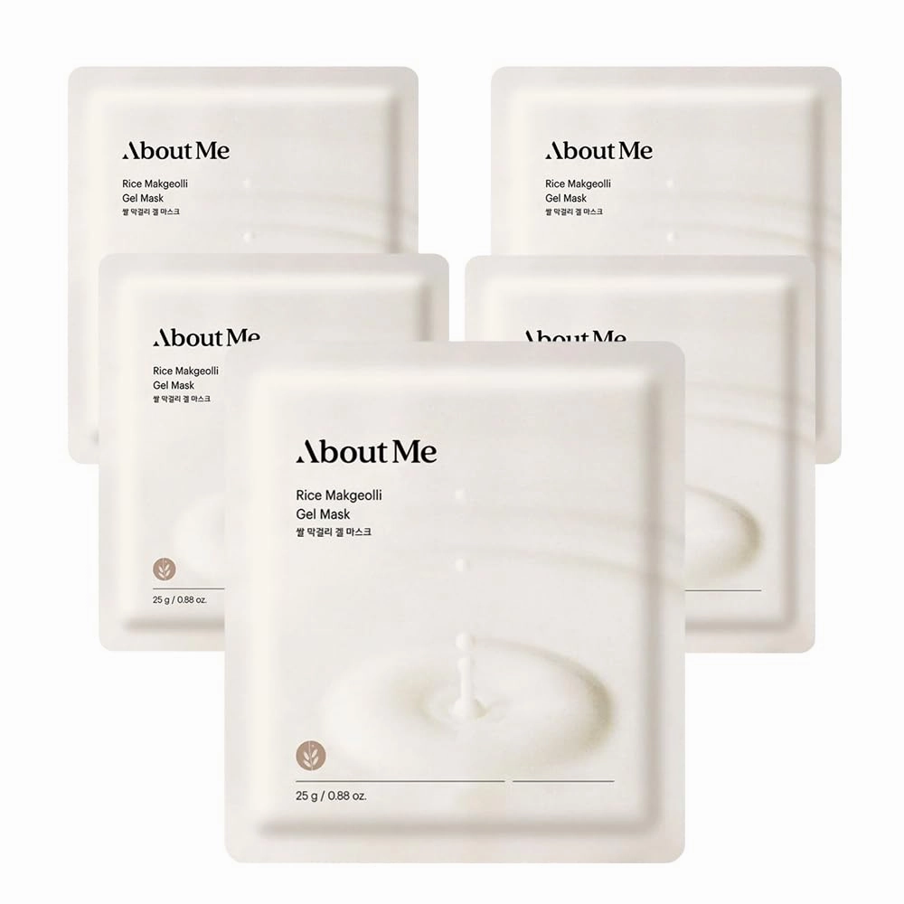 About Me Rice Makgeolli Gel Mask - Hydrating Face Mask with Fermented Rice Wine for Smooth, Bright Skin, Vegan (5 Sheets)