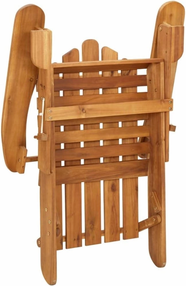 Adirondack Patio Chair with Footrest Solid Acacia Wood Foldable Lounge Chair Ergonomic Outdoor Furniture with Cream Cushions for Backyard Poolside Porch
