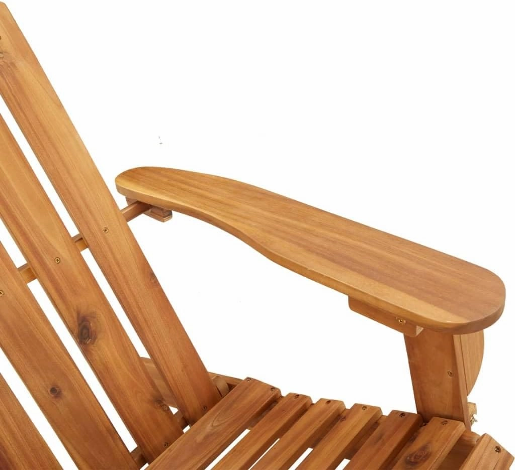 Adirondack Patio Chair with Footrest Solid Acacia Wood Foldable Lounge Chair Ergonomic Outdoor Furniture with Cream Cushions for Backyard Poolside Porch