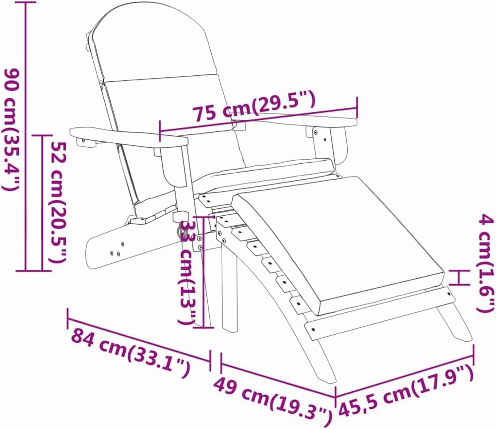 Adirondack Patio Chair with Footrest Solid Acacia Wood Foldable Lounge Chair Ergonomic Outdoor Furniture with Cream Cushions for Backyard Poolside Porch