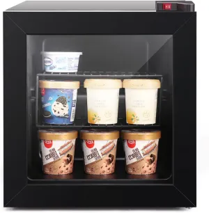 ADT Mini Freezer with Display Glass Door 1.1 Cu Ft Small Freezer with 2 Removable Shelves 7 Temperature Settings -8°F to 14°F Perfect for Liquor and Ice Cream