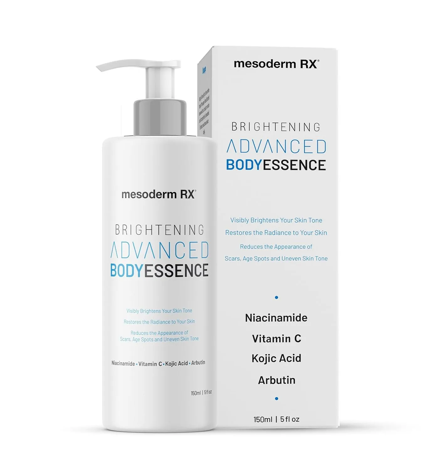 Advanced Skin Hydrating Brightening Body Essence, Niacinamide, Kojic Acid, Vitamin C, Hyaluronic Acid, Alpha Hydroxy Acids - Enhance, Smooth, Reduce Dark Spots, Uneven Skin Tone, 150ml.