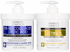 Advanced Clinicals 10% Glycolic Acid   Lactic Acid Exfoliating Body Cream   Retinol Firming Body Cream Set