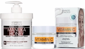 Advanced Clinicals Manuka Honey Hydrating Cream   Vitamin C Brightening Face Gel Cream Set