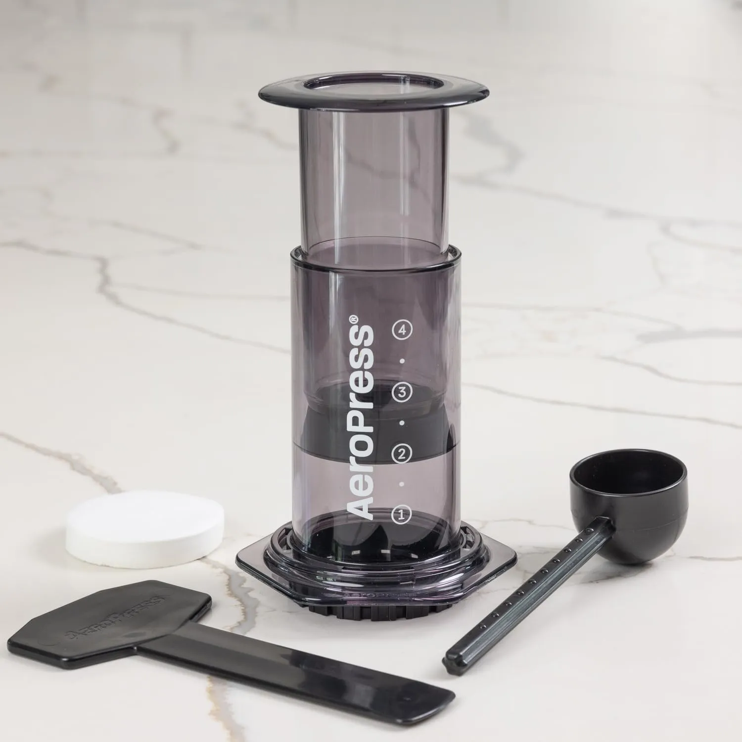 AeroPress Clear Black Coffee Press – 3 In 1 Brew Method Combines French Press, Espresso, Full Bodied Coffee Without Grit or Bitterness, Small Portable Coffee Maker for Camping & Travel, Black