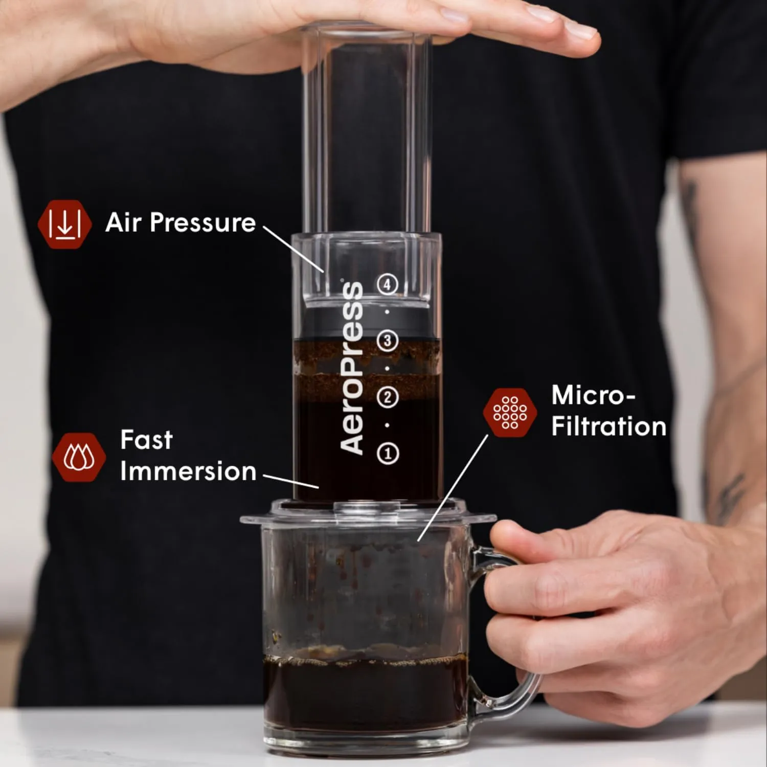 AeroPress Clear Coffee Press – 3 In 1 Brew Method Combines French Press, Pourover, Espresso, Full Bodied Coffee Without Grit or Bitterness, Small Portable Coffee Maker for Camping & Travel, Clear