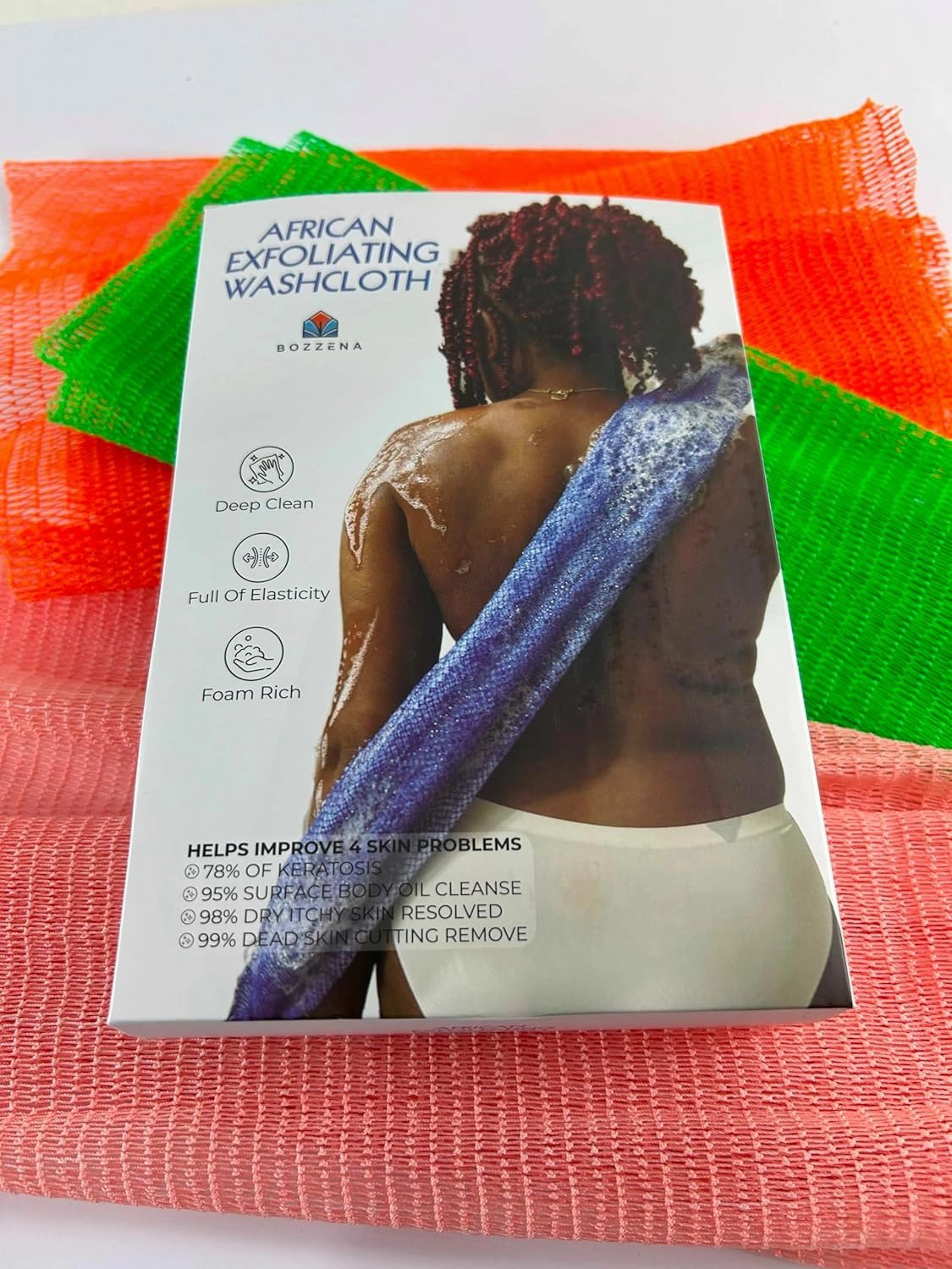 African Exfoliating Nylon Mesh Washcloth Sponge, Sapo Sponge, Body Scrub, Bath Sponge Net, Exfoliator, Extra Long Premium Bath Net Sponge (Dark Red)