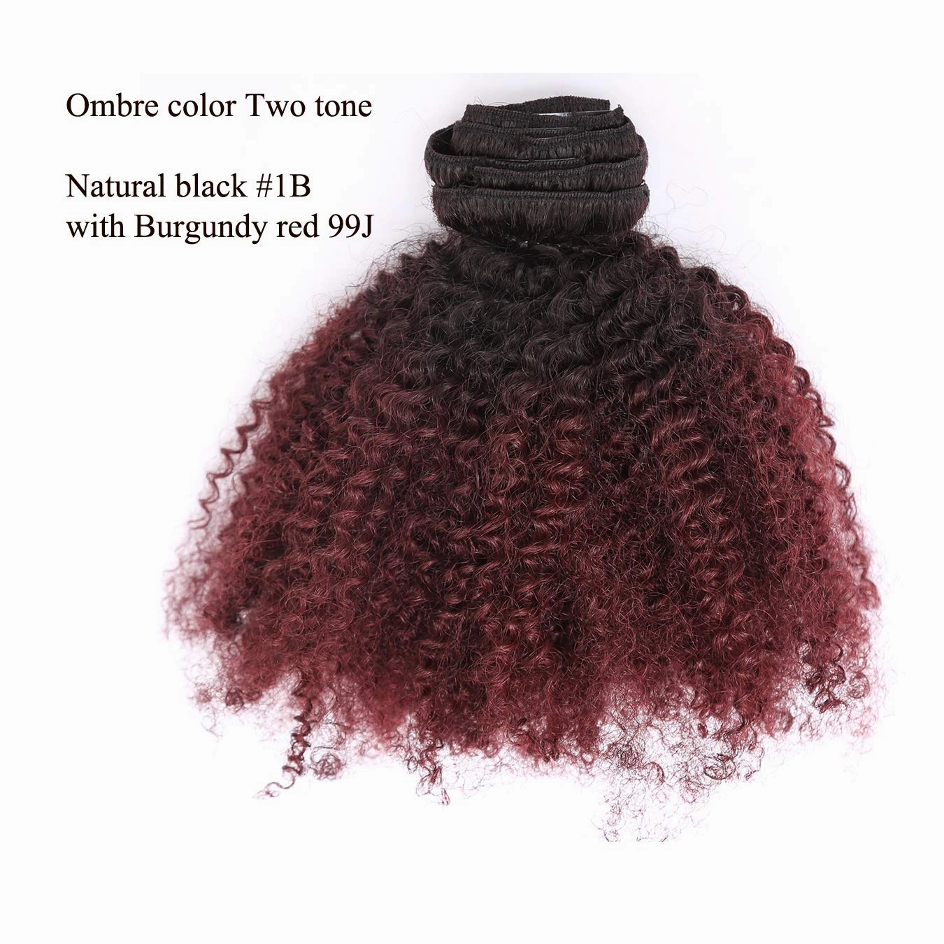 Afro Kinky Clip In Ombre Curly Clip In Hair Extensions 3C 4A 4B 100% Virgin Brazilian Natural Hair Clip In Extensions For Black Women Kinkys Curly Clip In Hair Extensions Red Brown 120g #1b/99j 12Inch