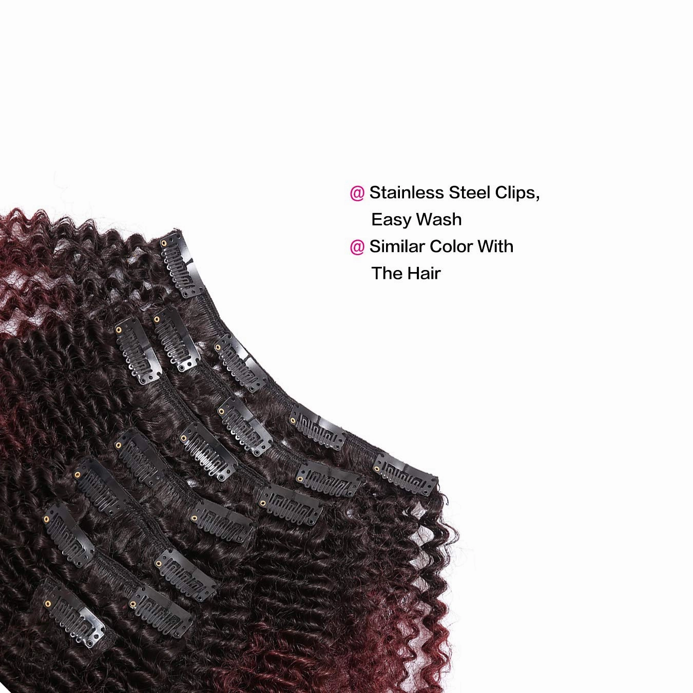 Afro Kinky Clip In Ombre Curly Clip In Hair Extensions 3C 4A 4B 100% Virgin Brazilian Natural Hair Clip In Extensions For Black Women Kinkys Curly Clip In Hair Extensions Red Brown 120g #1b/99j 12Inch