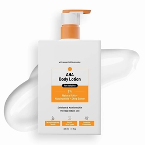 AH.A Body Lotion with 5% Natural AHA, Niacinamide, Shea Butter, Exfoliating Dry & Dead Skin Cells | Provides Deep Nourishment, Moisturization & Radiant Skin | Reduces tan & Appearance | 236ml